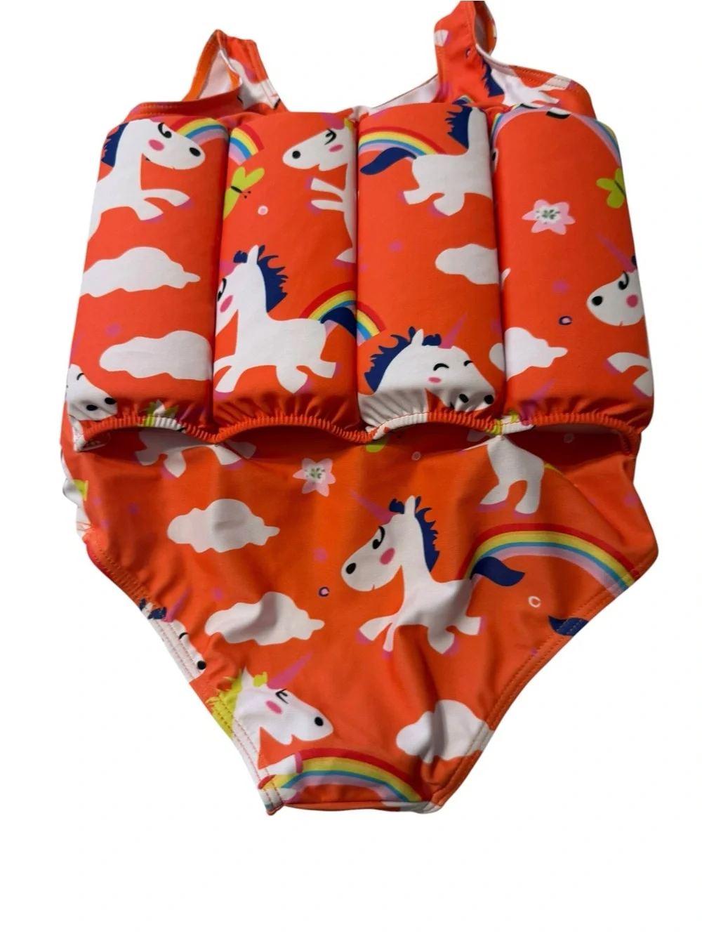 Girls Orange Unicorn Kids Swim Float Suit 6